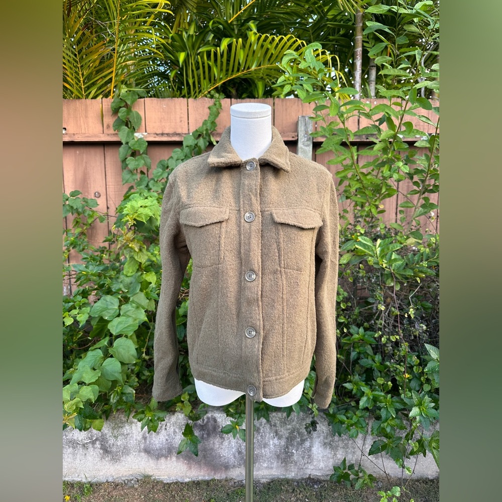 NWT Joie Moto Teddy Cropped Shacket Military Green Size XS